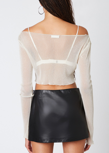 Long Sleeve Sheer Glitter Scalloped Hem Top