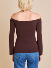 Load image into Gallery viewer, Off Shoulder Side Slit Ribbed Knit Sweater