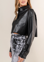 Load image into Gallery viewer, Collared Cropped Leather Jacket