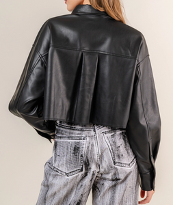 Collared Cropped Leather Jacket