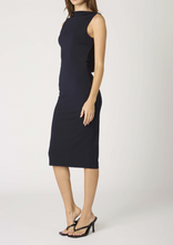 Load image into Gallery viewer, Boat Neck Draped Back Midi Dress