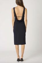 Load image into Gallery viewer, Boat Neck Draped Back Midi Dress