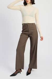 Straight Leg High Waist Buckle Trousers