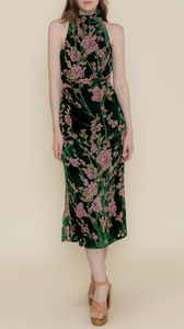 Cherry Blossom Floral Velvet Midi Dress