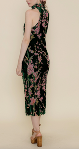 Cherry Blossom Floral Velvet Midi Dress