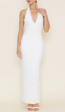 Load image into Gallery viewer, V Neck Pearl Halter Side Slit Maxi Dress