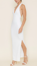 Load image into Gallery viewer, V Neck Pearl Halter Side Slit Maxi Dress