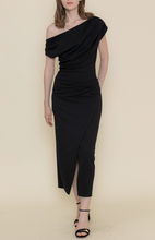 Load image into Gallery viewer, Off Shoulder Asymmetrical Midi Dress