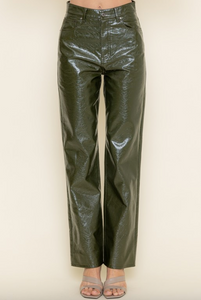 High Waisted Wide Leg Glossy Leather Pants