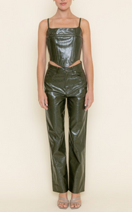 High Waisted Wide Leg Glossy Leather Pants