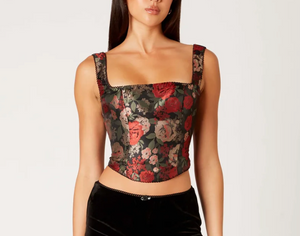 Square Neck Jacquard Floral Corset Top