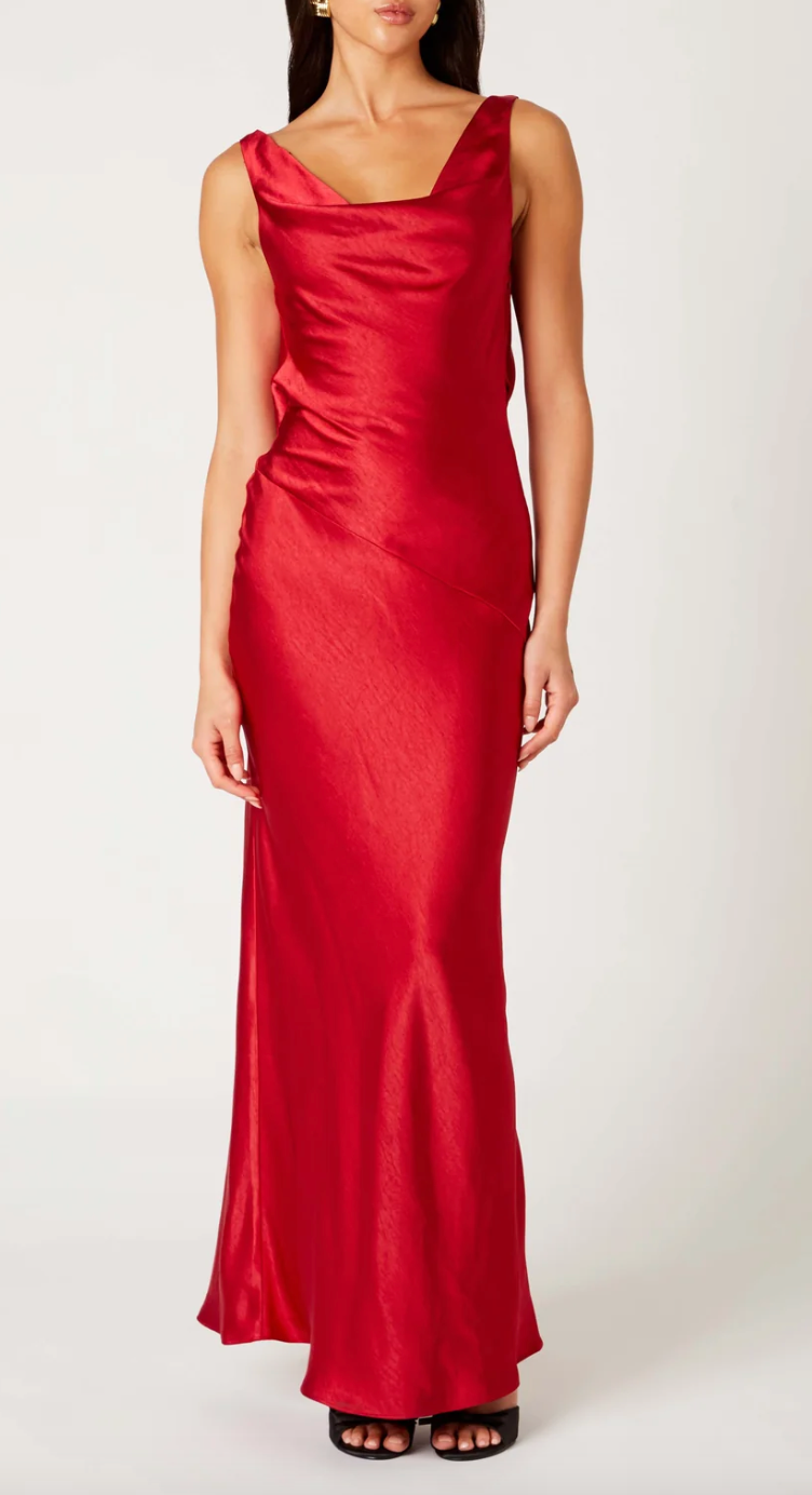 Cowl Neck Open Back Maxi Dress