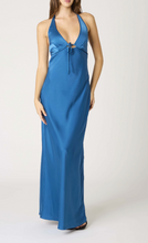 Load image into Gallery viewer, Halter Satin Front Tie Maxi Dress