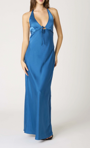 Halter Satin Front Tie Maxi Dress