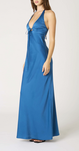 Halter Satin Front Tie Maxi Dress