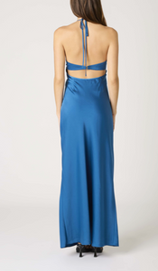 Halter Satin Front Tie Maxi Dress