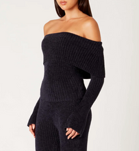 Load image into Gallery viewer, Off Shoulder Bell Sleeve Ribbed Sweater