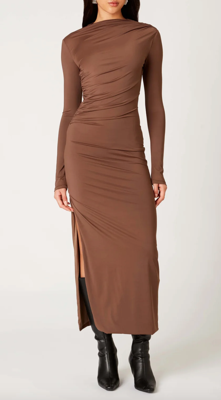 Mock Neck Long Sleeve Midi Dress