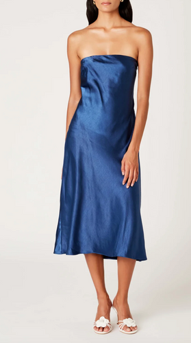 Strapless Satin Midi Dress
