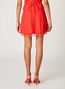 High Rise Linen A Line Lace Trim Skirt