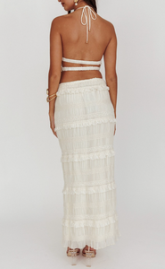 Drawstring Ruffle Maxi Skirt