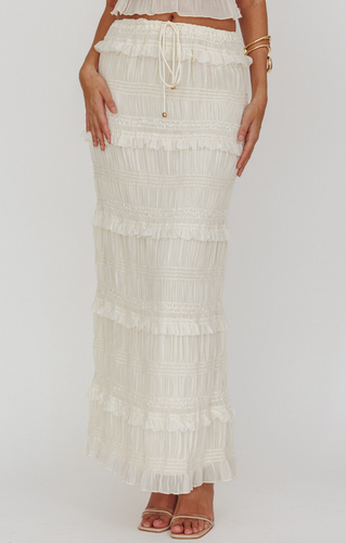 Drawstring Ruffle Maxi Skirt