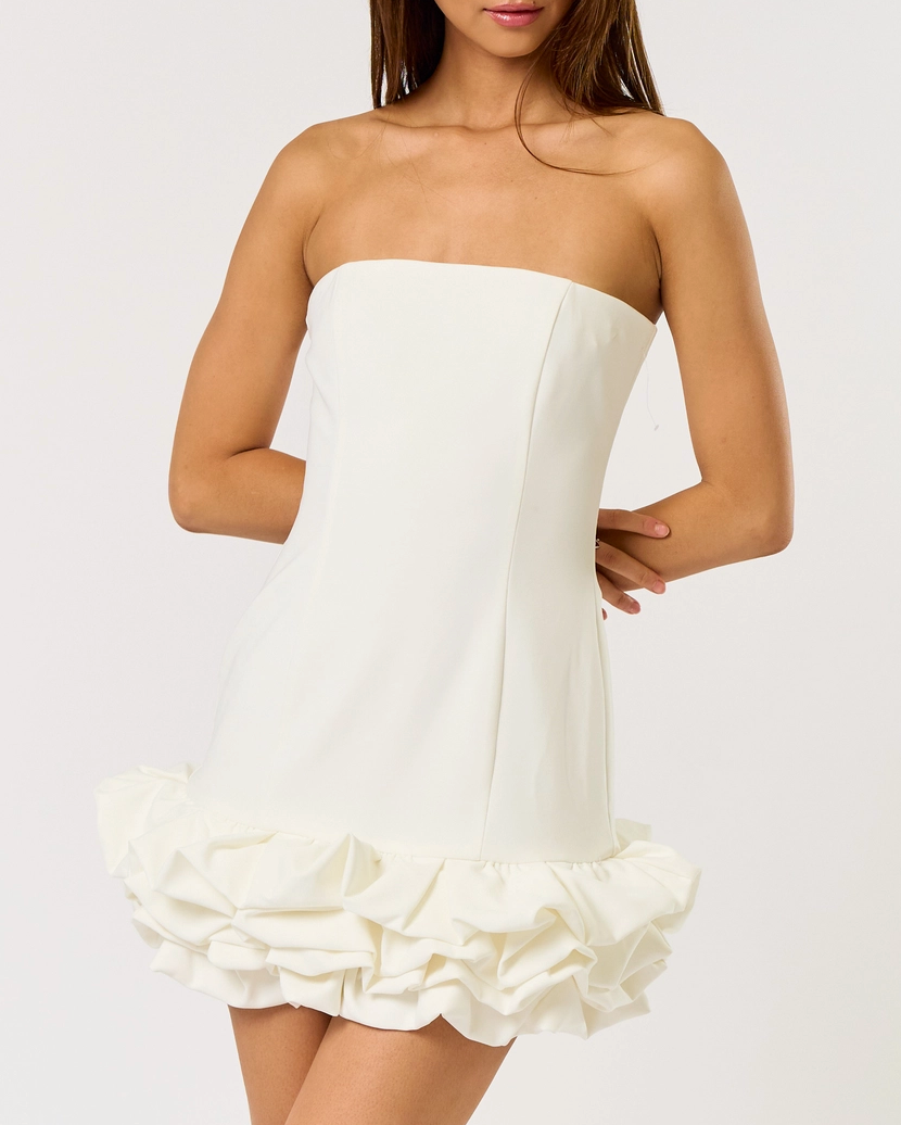 Strapless Ruffle Hem Mini Dress