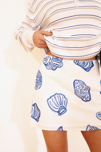 High Waisted Seashell A Line Mini Skirt