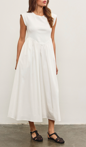 Drop Waist Shirring Midi Dress