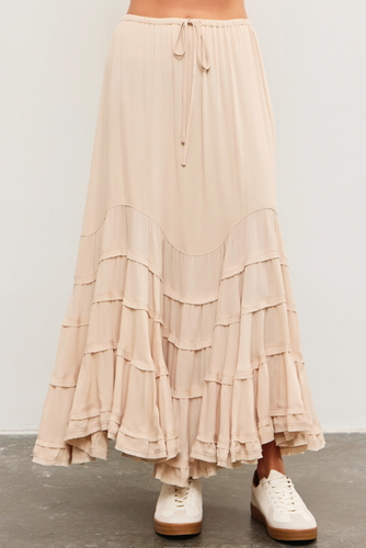 Tie Front Wave Tiered Maxi Skirt