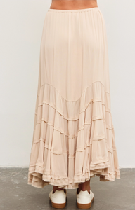 Tie Front Wave Tiered Maxi Skirt