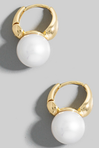 Pearl Bead Hinge Hoop Earrings