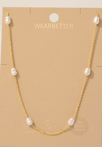 Pearl Beads Station Chain Necklace