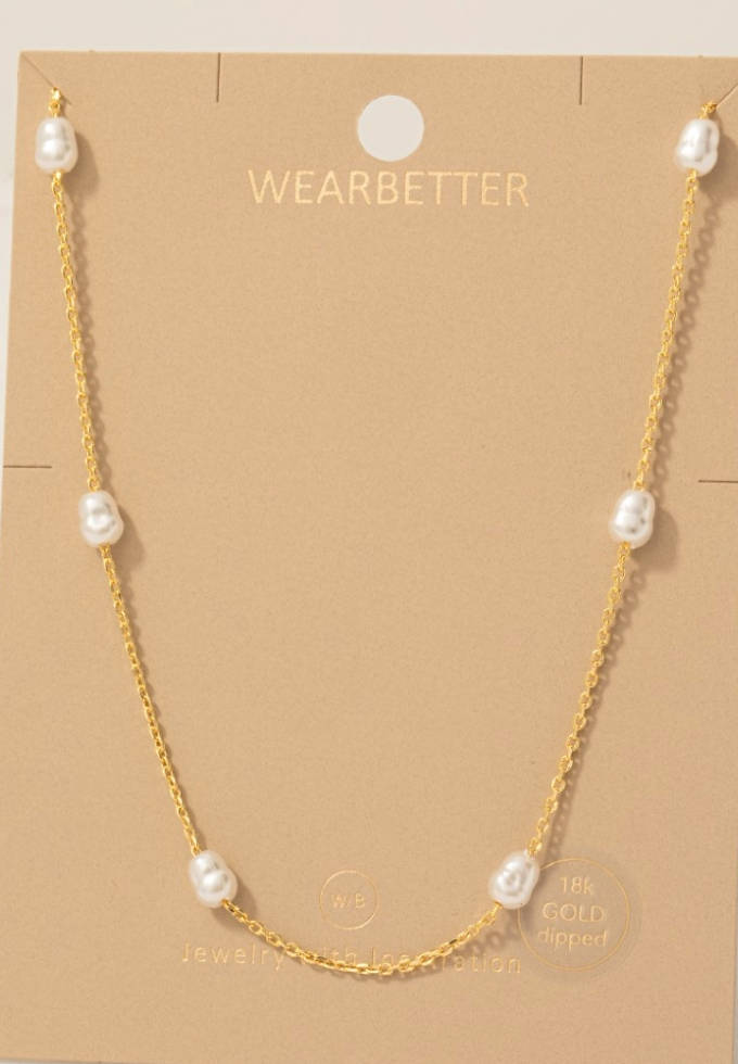 Pearl Beads Station Chain Necklace