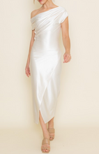 Load image into Gallery viewer, Off One Shoulder Silky Draped Midi Dress