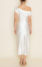 Load image into Gallery viewer, Off One Shoulder Silky Draped Midi Dress