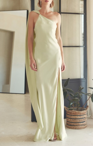 One Shoulder Draped High Slit Maxi Dress