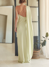 Load image into Gallery viewer, One Shoulder Draped High Slit Maxi Dress