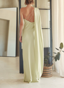 One Shoulder Draped High Slit Maxi Dress