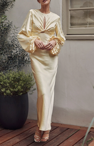 Round Neck Knot Balloon Sleeves Maxi Dress