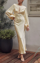 Load image into Gallery viewer, Round Neck Knot Balloon Sleeves Maxi Dress