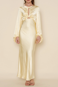 Round Neck Knot Balloon Sleeves Maxi Dress