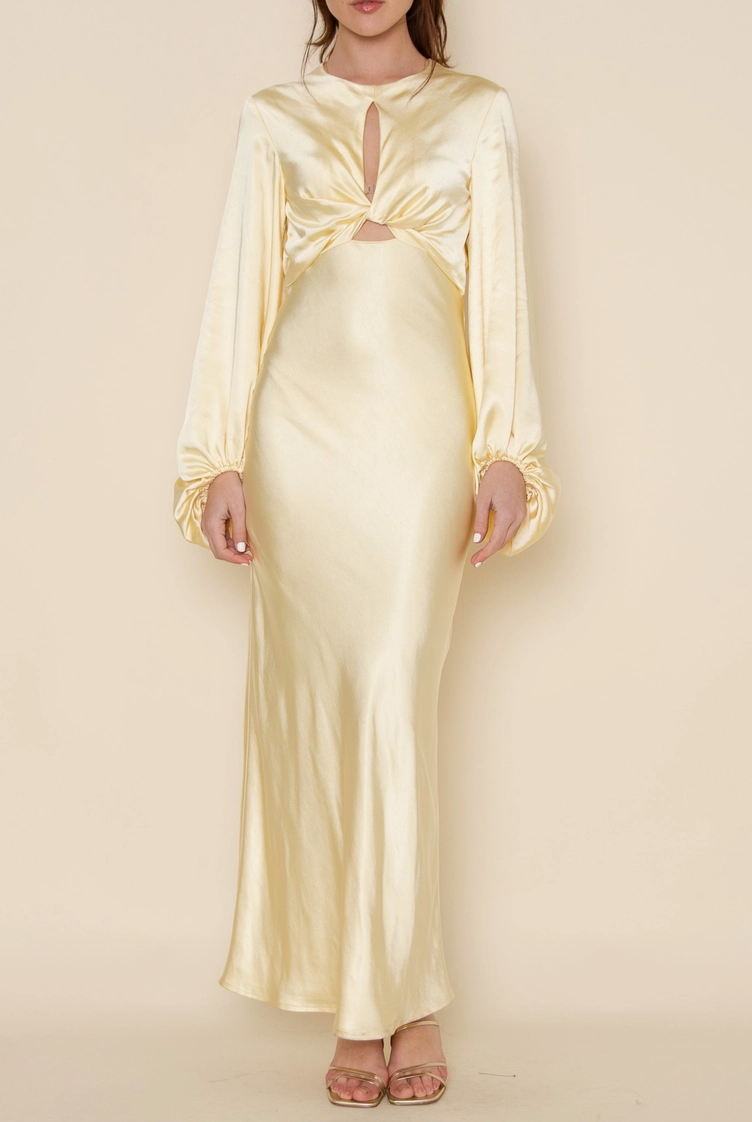 Round Neck Knot Balloon Sleeves Maxi Dress