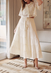 Drawstring Tiered Maxi Skirt
