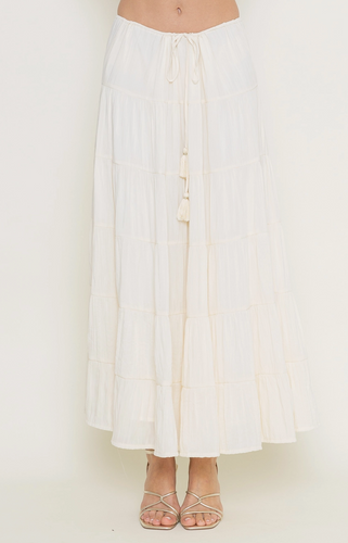 Drawstring Tiered Maxi Skirt