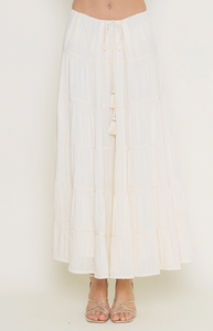 Drawstring Tiered Maxi Skirt
