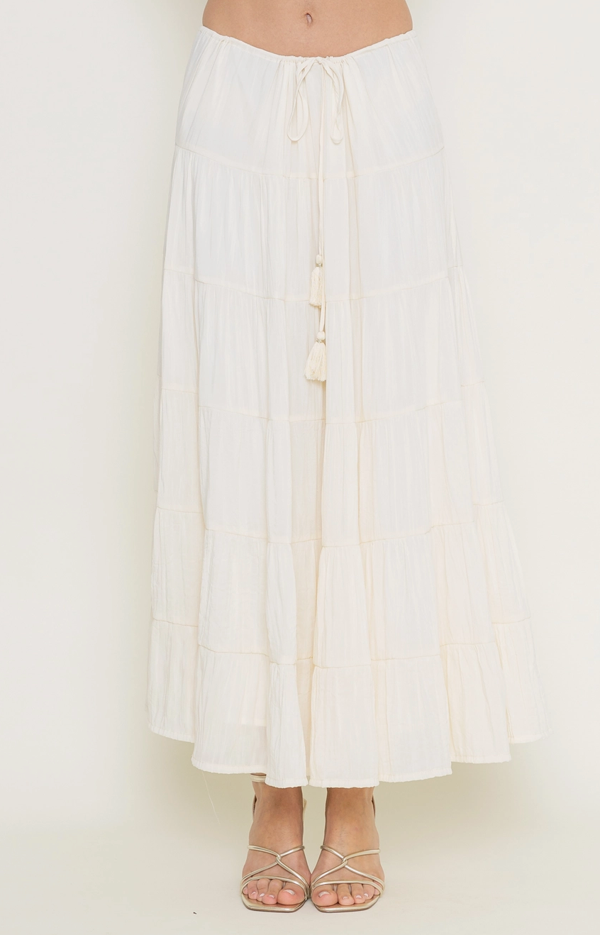 Drawstring Tiered Maxi Skirt