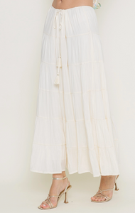 Drawstring Tiered Maxi Skirt