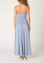 Load image into Gallery viewer, Strapless Ruched Drop Waist Midi Dress