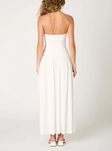 Load image into Gallery viewer, Strapless Ruched Drop Waist Midi Dress